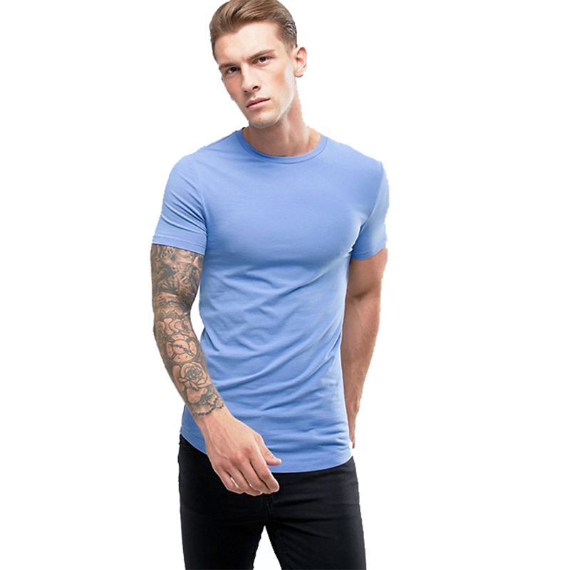 Hiphop Longline Slim fit T Shirt Mens Extended Curved Hem T-shirts 