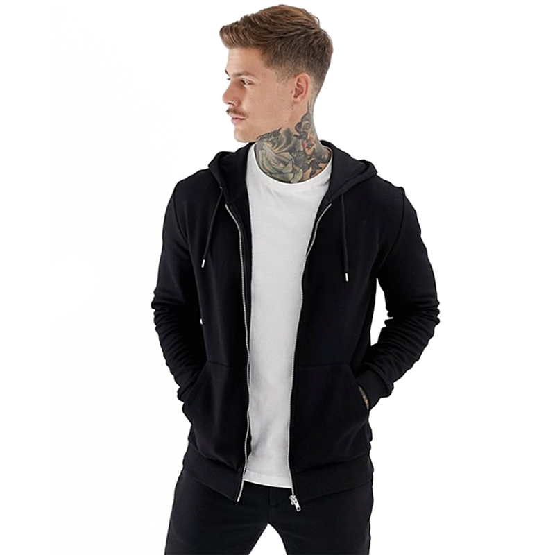 High Quality Mens Black Cheap Custom Blank Zip Up Hoodies 