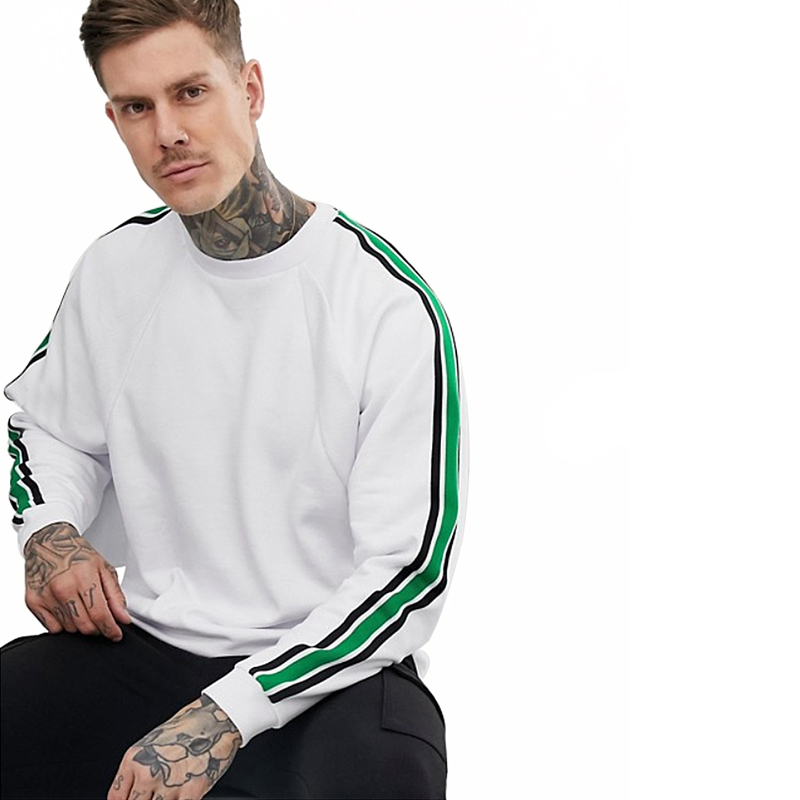Mens Blank White Hoodies With Side Stripe OEM Gym Wear Hoodies 