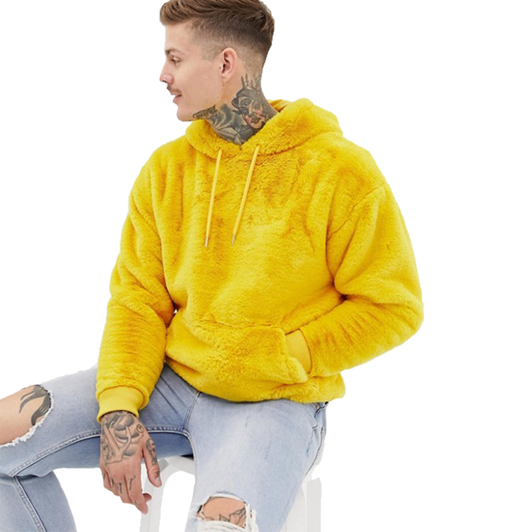 Quality Custom Embroidery Logo Fleece Faux Fur Plain Pullover Hoody Sweater 