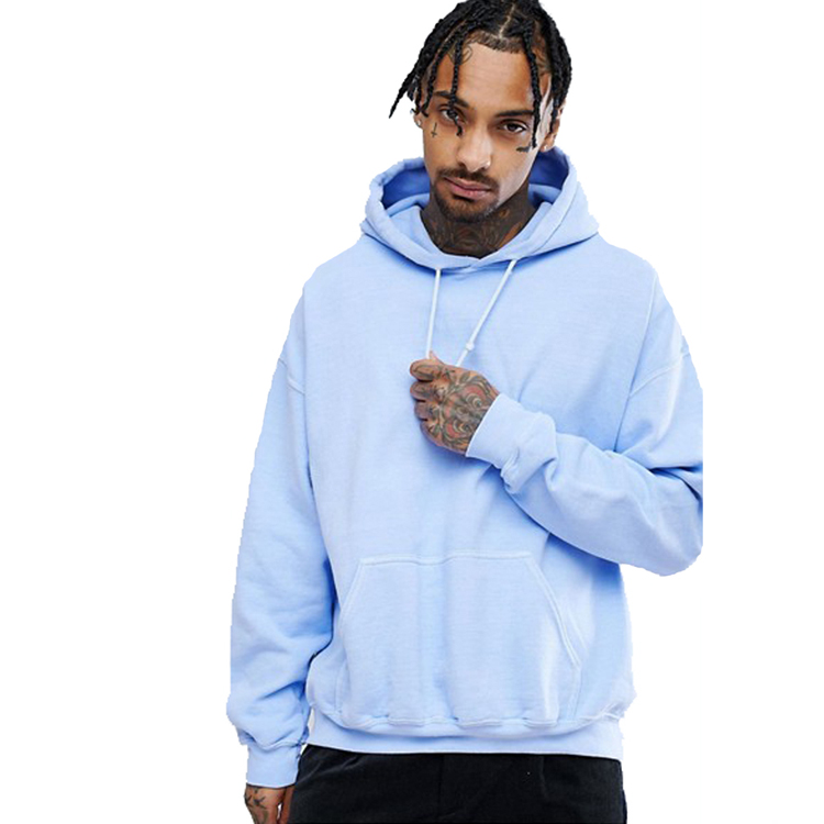 Fashionable Design Drawstring Hood Long Sleeve Baby Blue Overisize Hoodies