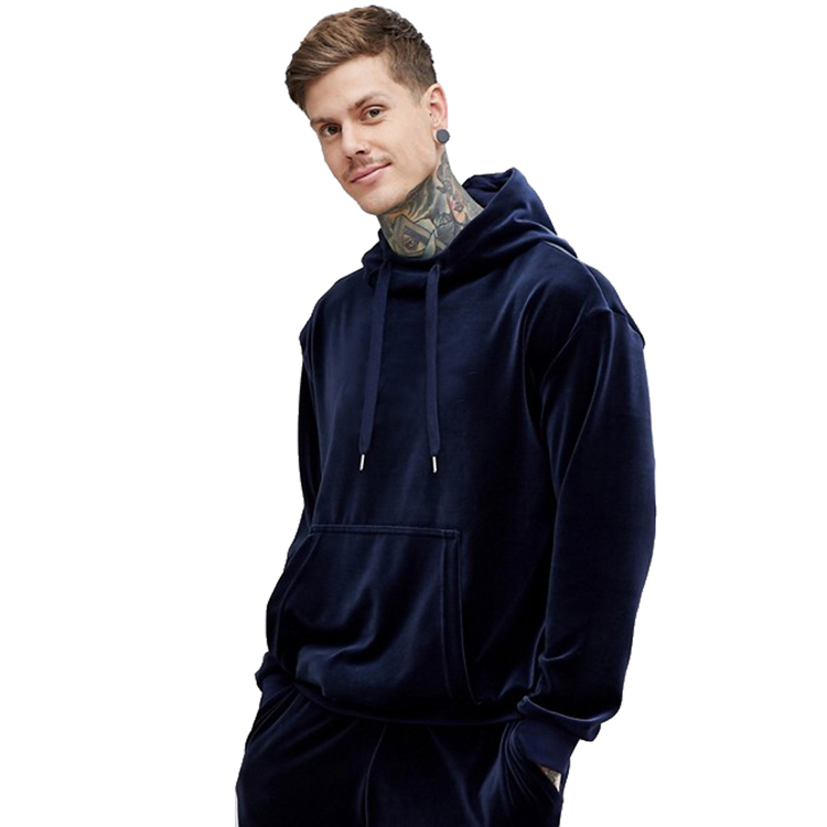 Fashion Custom Embroidered Men Blank Black Velour Hoodies 
