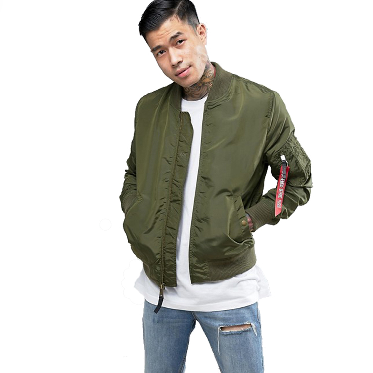 2019 Custom Polyester Padding Plain Unisex Khaki Bomber Jacket For Man 