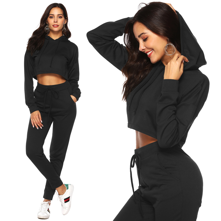 Polyester Two Piece Clothing Unbranded Plain Sports Hoodie Sweat Shirts and Sweatpants Joggers Pants Custom Women Tracksuit Set 