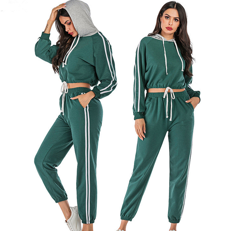 Latest Design High Quality Crew Neck Blank Womens Ladies Tracksuits Set 2 Two Piece Outfit 2019 