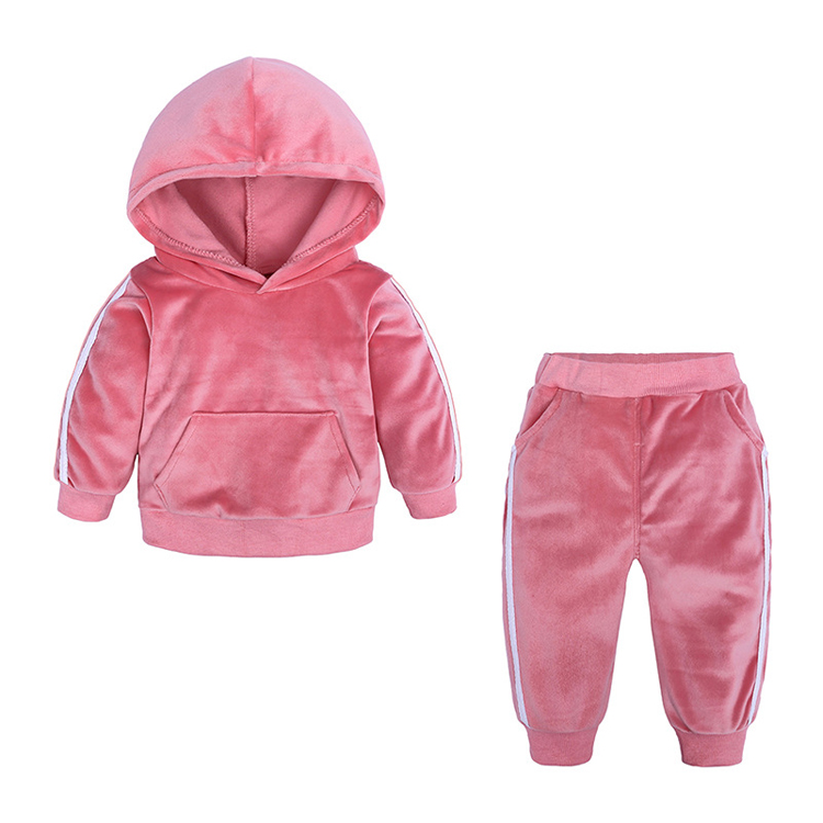 Wholesale kids clothing boutique pleuche baby girls boys clothing set casual child spring fall 2 pcs hoodie set tracksuit 