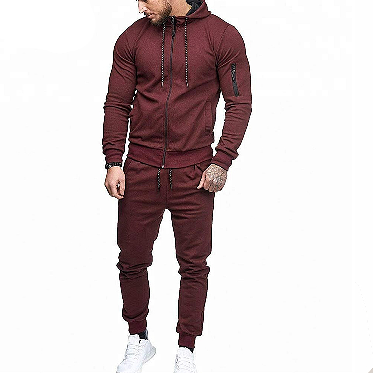 Cotton Polyester Custom Plain Full Zip Slim Fit Mens Fitness Gym Tracksuit 