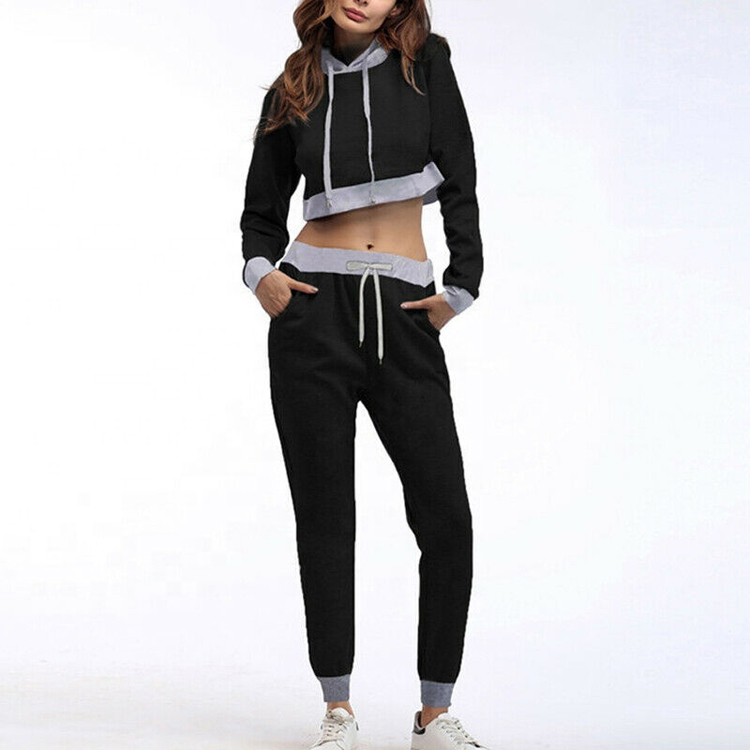 Hooded custom tracksuit high waist cotton long sleeve tracksuits women 