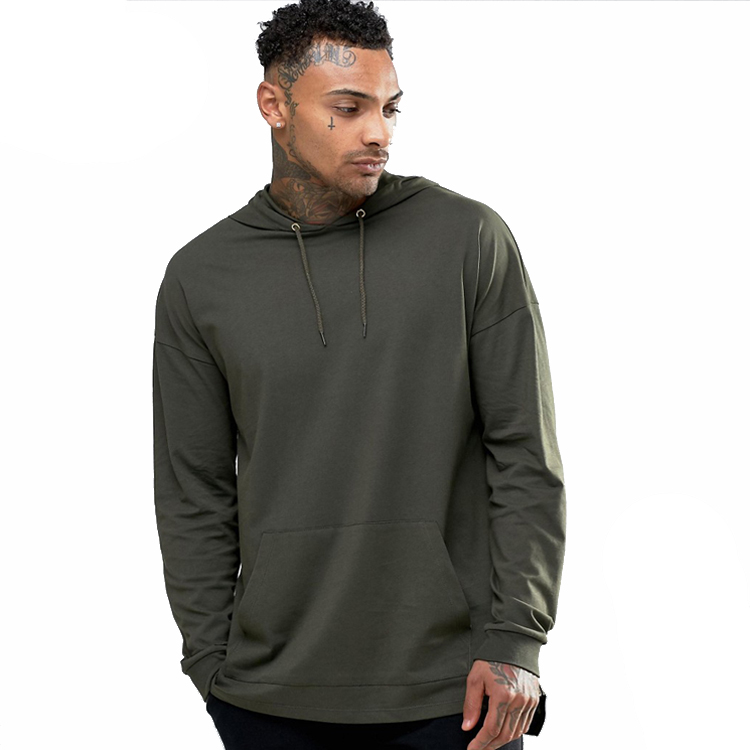 Fashion plain cotton oversized long sleeve t shirts with hood and zips 