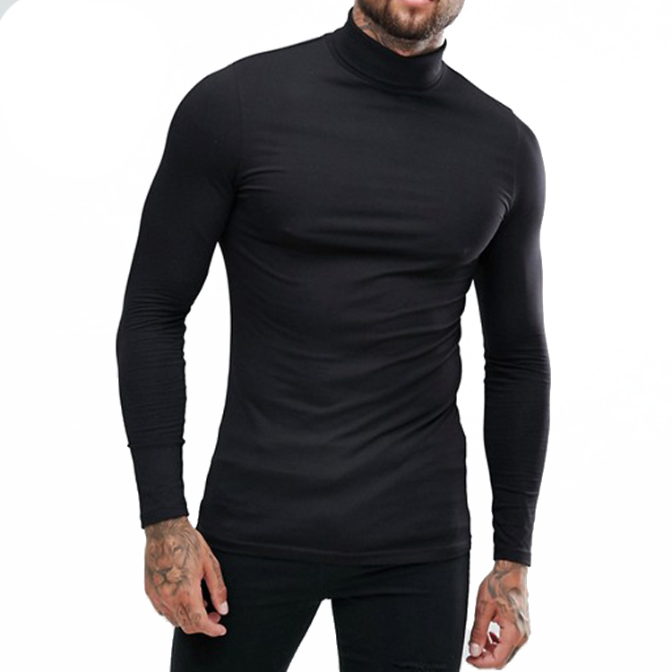 black mens long sleeve t-shirt 100% cotton dry fit t shirt 