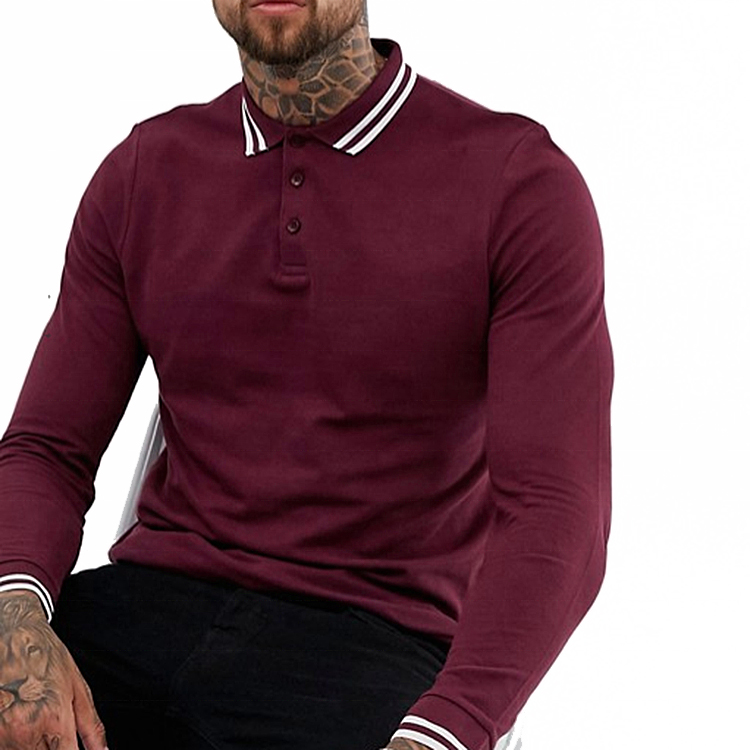 China Custom Made 100% Cotton Polo Design Long Sleeve Mens Long Sleeve Polo T Shirt With Button Front 
