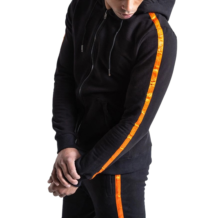 Fashion Men Striped Zipper Hoodie Cotton Street Style Hoodies 