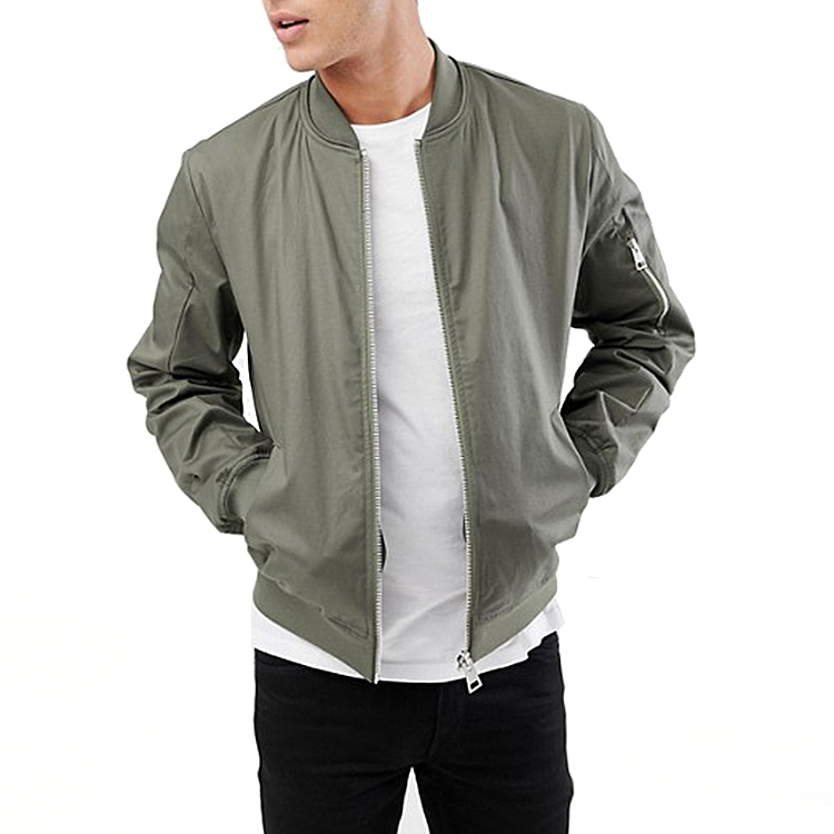 Wholesale custom brand bomber jacket with sleeve pocket in khaki 