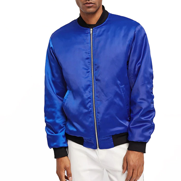 Mens Bomber Jacket With Pocket Custom Design Mens Blue Plain coat slim Fit appliques Jacket With Your Private Label 