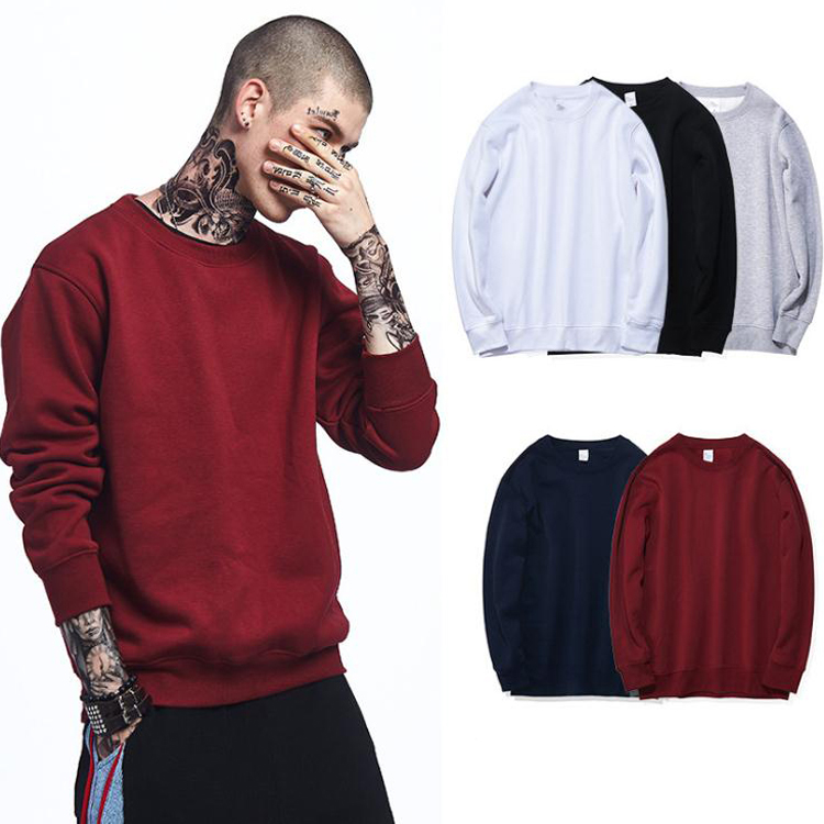 wholesale plain hoodies red color sports fleece plain oversized custom logo crewneck cotton mens sweatshirt without hood 