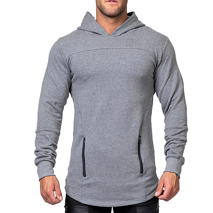 New Men Sports Clothing Light Grey Gym Workout Pullover Hoodie 
