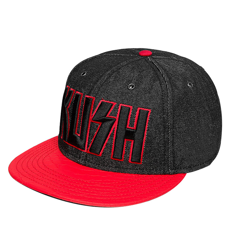 Free Samples Custom Wholesale Black 6 Panel Custom 3D Puff Embroidery Denim Snapback Caps 